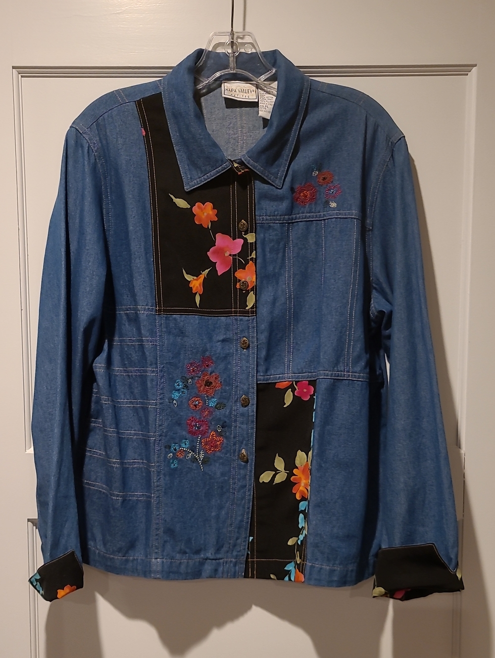 Embroidered Blue Denim Floral Panel Jacket